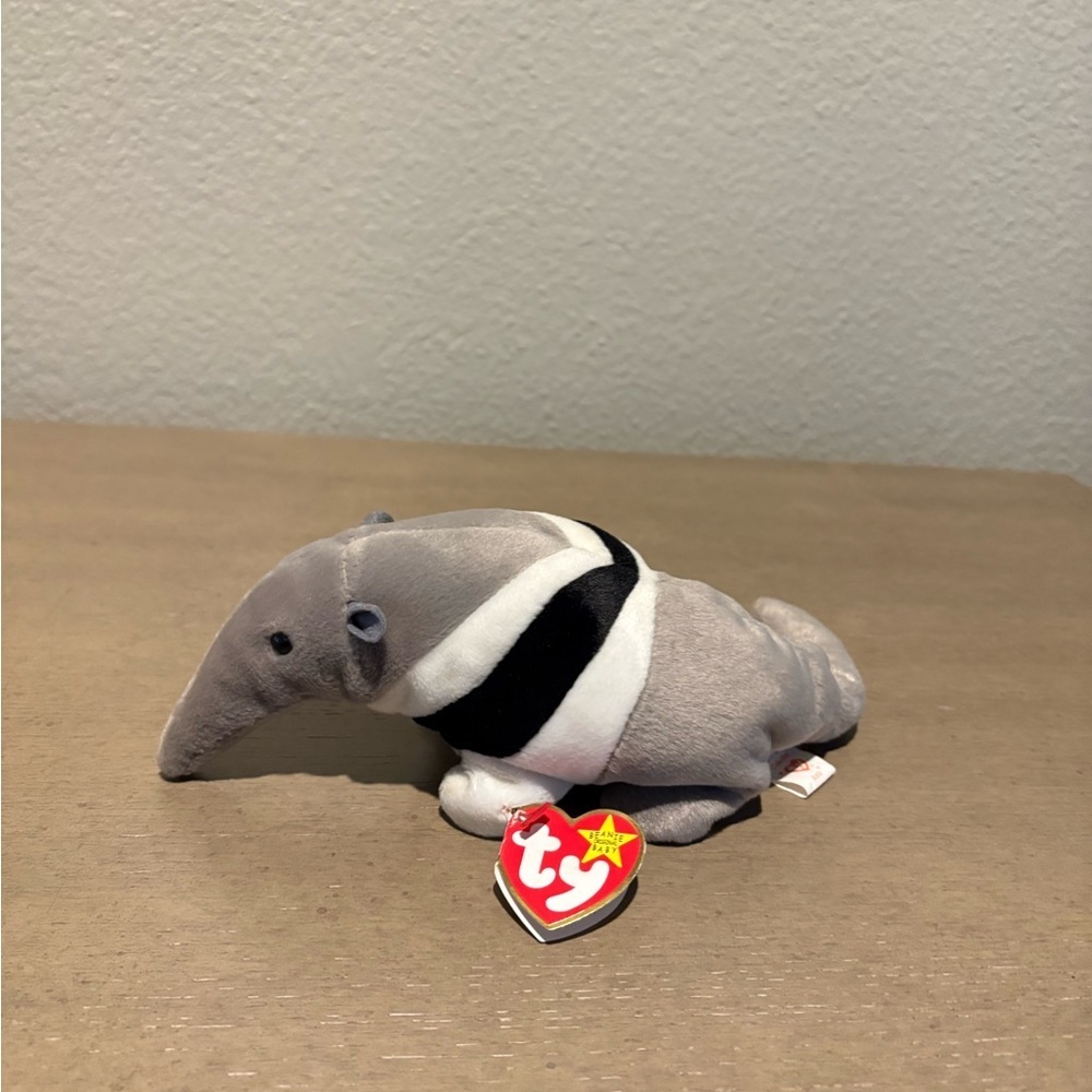 Gray Plush Toy with Black and White Stripes - Picture 3 of 4